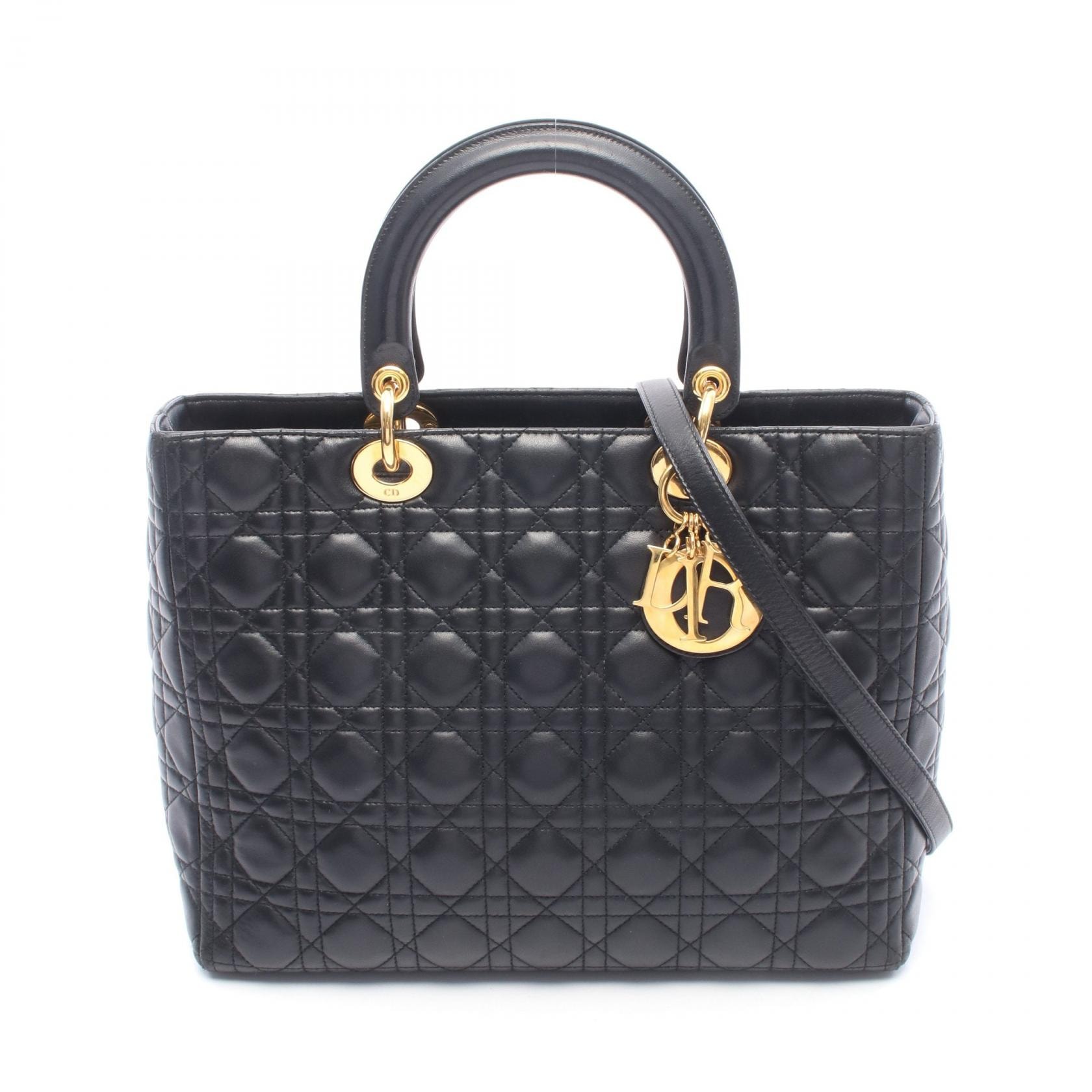 ディオール Dior レディディオール ラージ 2WAY ハンドバッグ バッグ レザー レディース ブラック系 【中古】