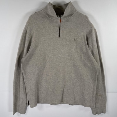 古着 ポロバイラルフローレン Polo by Ralph Lauren スウェット ハーフジップ トレーナー ワンポイントロゴ刺繍 ニット L グレー メンズ