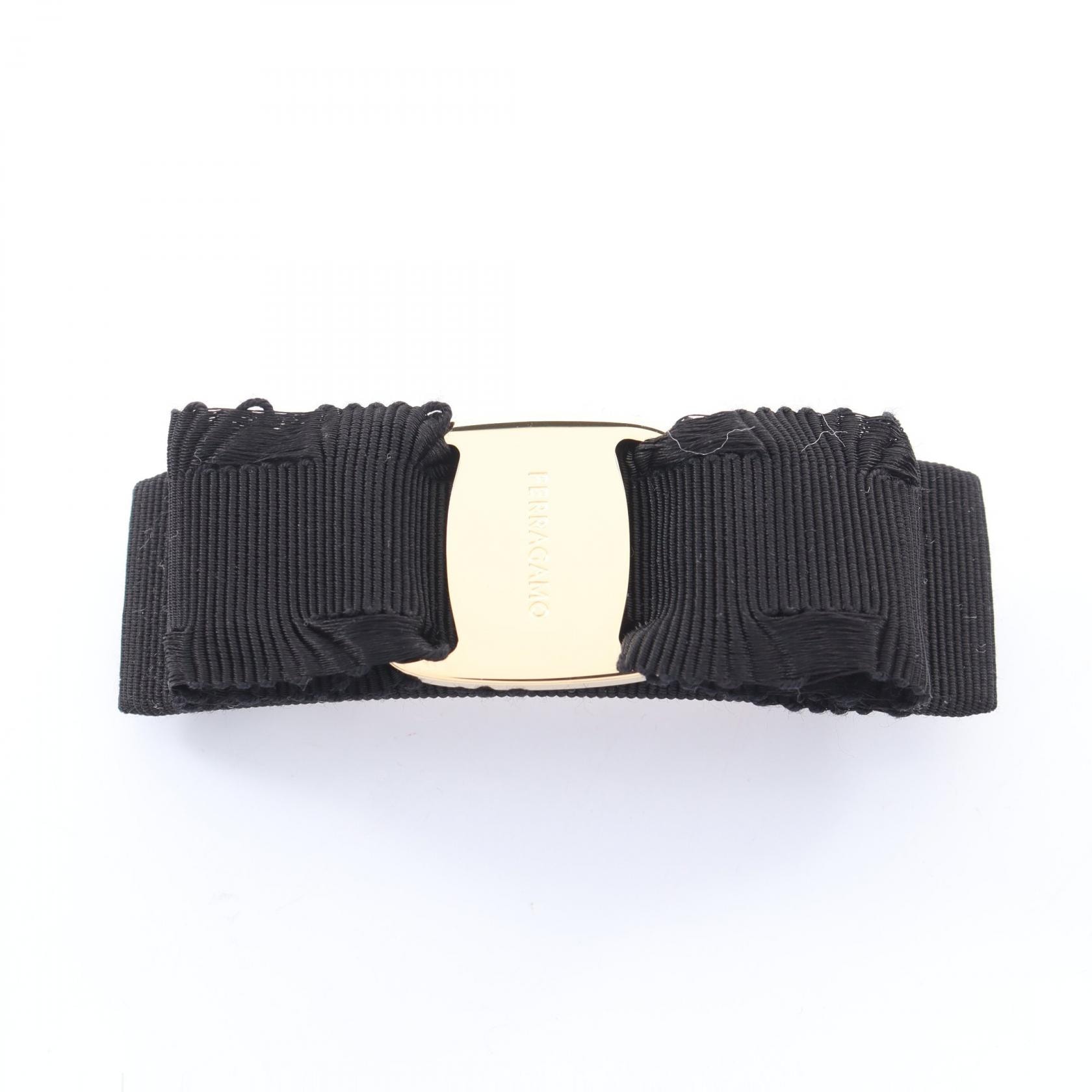 サルヴァトーレフェラガモ Salvatore Ferragamo ヴァラリボン バレッタ アクセサリー GP(ゴールドメッキ) キャンバス レディース ブラック系 / ゴールド系 662681346972 【新品】