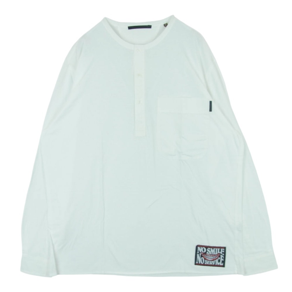 Stella McCartney ステラマッカートニー NO SMILE NO SERVICE パッチ付き ヘンリーネック プルオーバー 長袖 シャツ ホワイト系 L【美品】【中古】