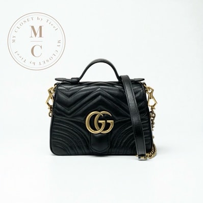 グッチ GUCCI バッグ ショルダーバッグ ブラック ゴールド GGマーモント ミニトップハンドルバッグ 2way ハンドバッグ