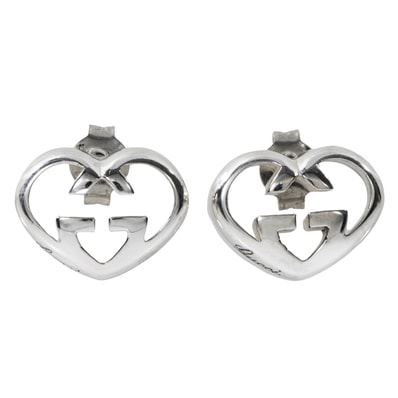 GUCCI グッチ インターロッキングG ハート ピアス イヤリング シルバー【中古】