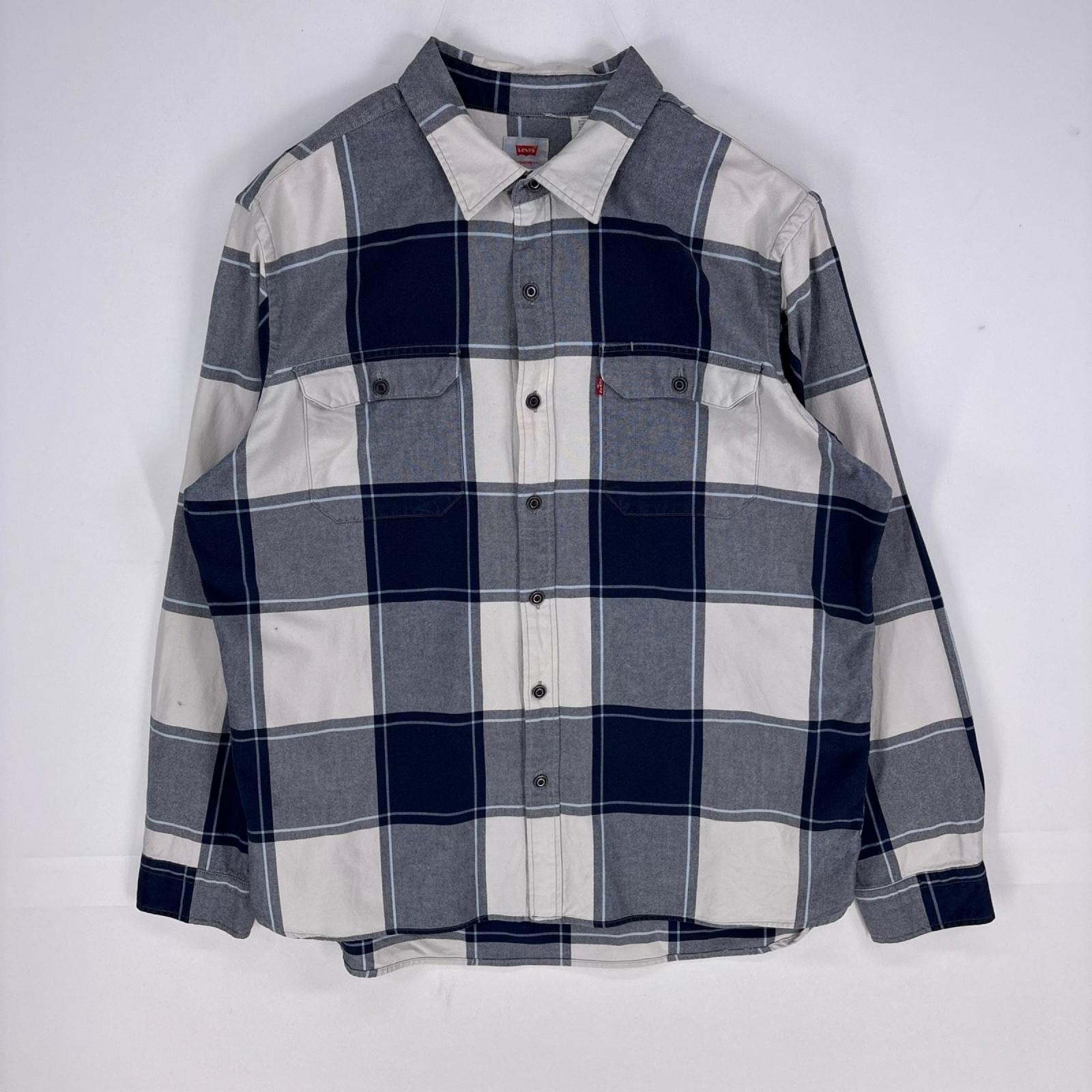 古着 リーバイス Levi's 長袖シャツ 大きいサイズ 胸ポケット ワンポイントロゴ ロングスリーブ XL  水色系 チェック メンズ