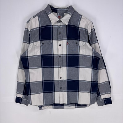 古着 リーバイス Levi's 長袖シャツ 大きいサイズ 胸ポケット ワンポイントロゴ ロングスリーブ XL 水色系 チェック メンズ