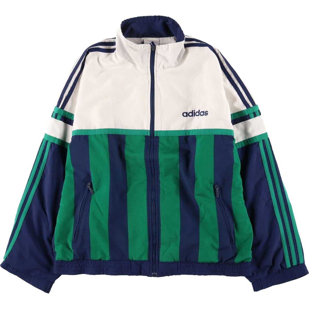 古着 訳あり特価 90~00年代 アディダス adidas ストライプ柄 バックロゴ ウインドブレーカー メンズM相当/eaa603940