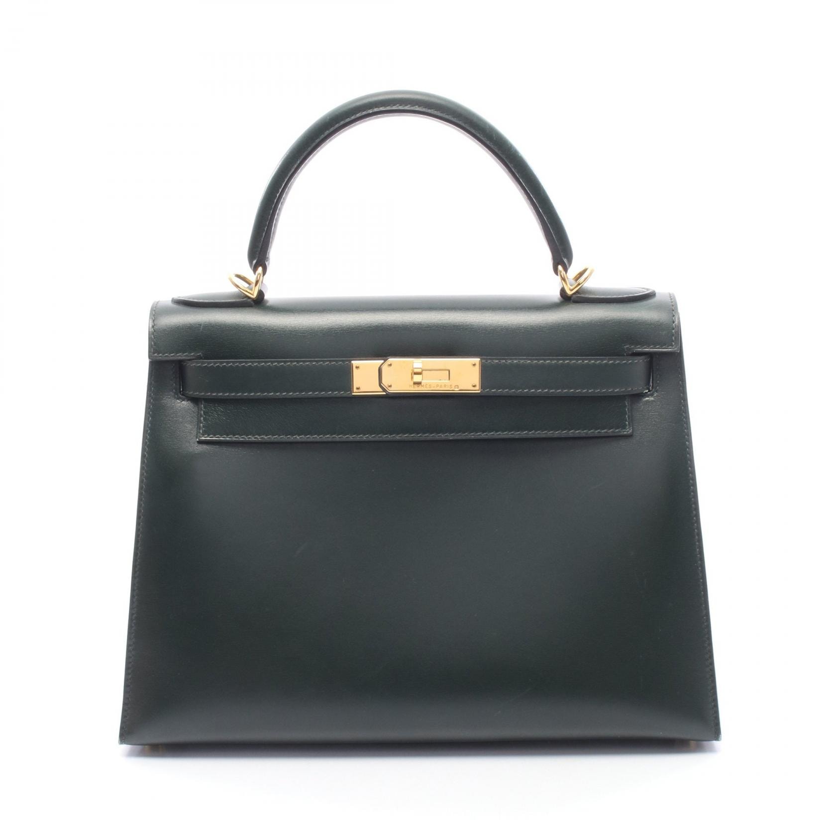 エルメス HERMES ケリー28 外縫い 2WAY ハンドバッグ バッグ カーフ(牛革) ボックスカーフ ヴェールフォンセ □F刻印(2002年製造) レディース グリーン系 【中古】