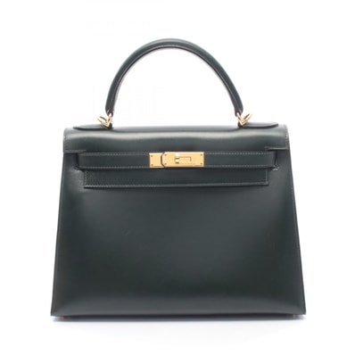 エルメス HERMES ケリー28 外縫い 2WAY ハンドバッグ バッグ カーフ(牛革) ボックスカーフ ヴェールフォンセ □F刻印(2002年製造) レディース グリーン系 【中古】