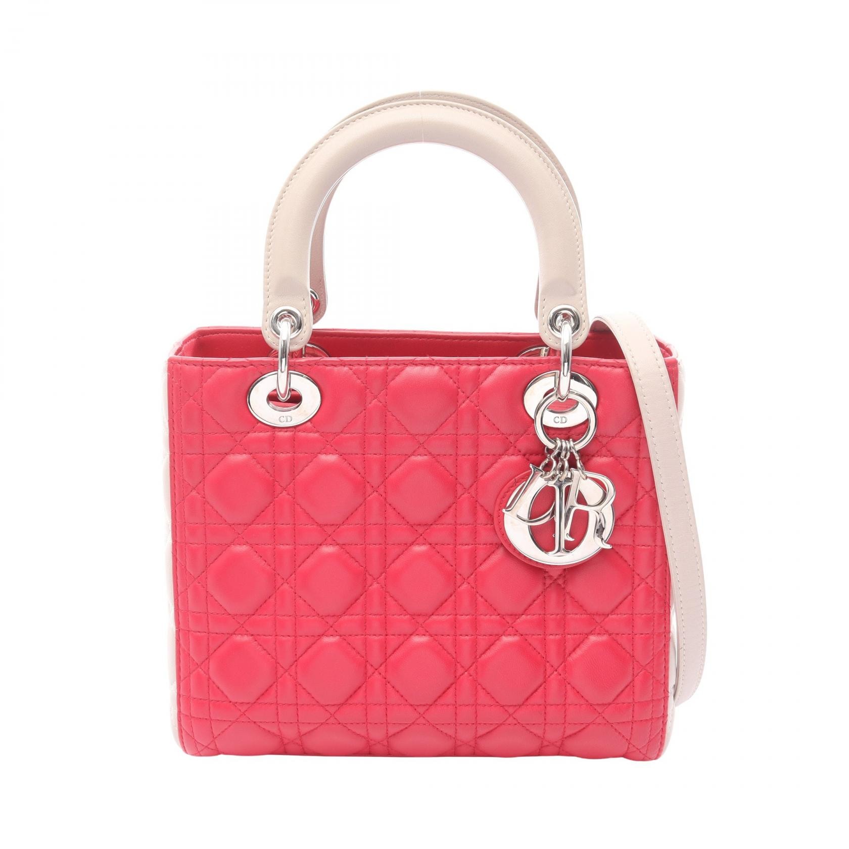 ディオール Dior LADY DIOR レディディオール カナージュ 2WAY ハンドバッグ バッグ レザー レディース ピンク系 / グレー系 【中古】