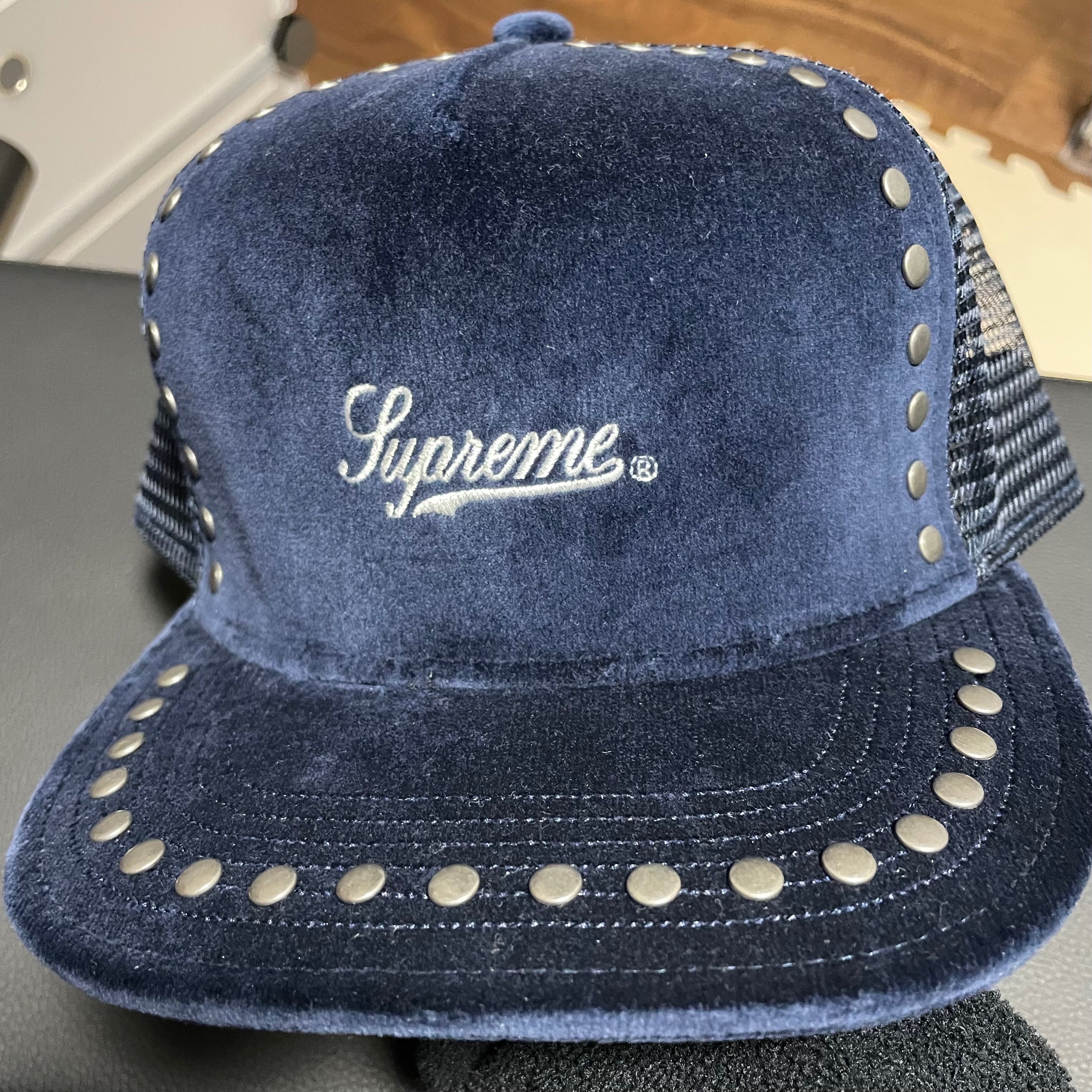 Supreme Studded Velvet Mesh Back 5-Panel "Navy"