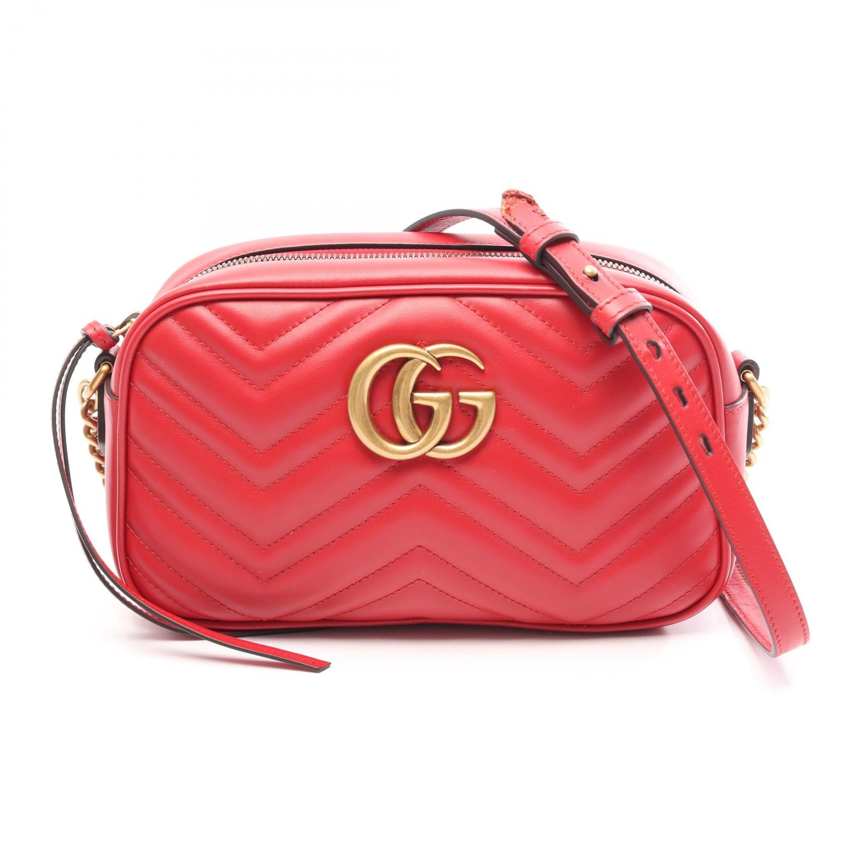グッチ GUCCI GGマーモント ショルダーバッグ バッグ レザー レディース レッド系 447632 【中古】