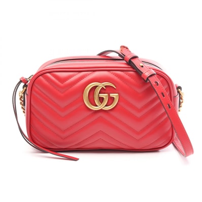 グッチ GUCCI GGマーモント ショルダーバッグ バッグ レザー レディース レッド系 447632 【中古】