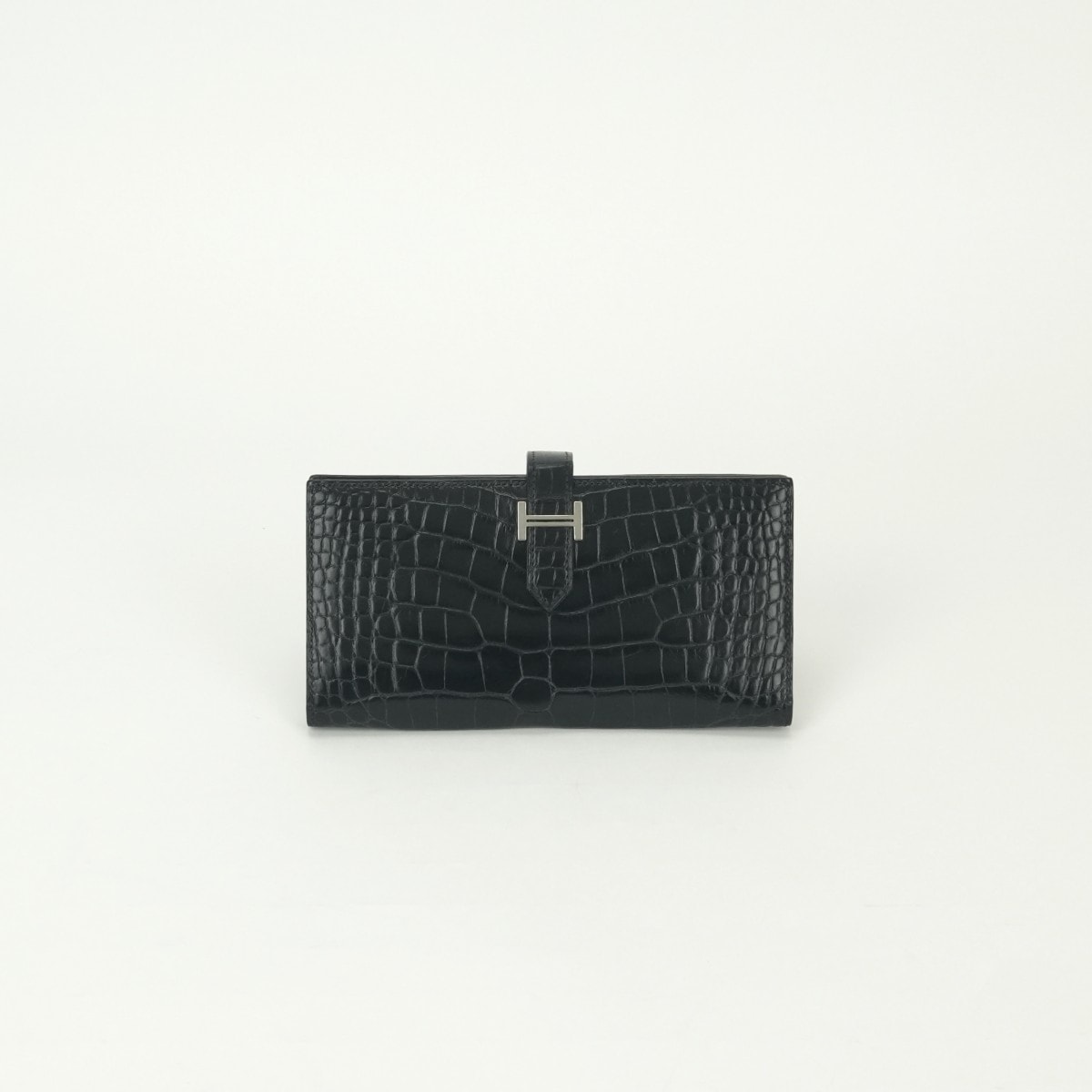 エルメス HERMES ベアンスフレ ベアン スフレ 財布 長財布 ロングウォレット アリゲーター ノワール Noir ブラック Black 黒 シルバー金具 エキゾチック クロコダイル