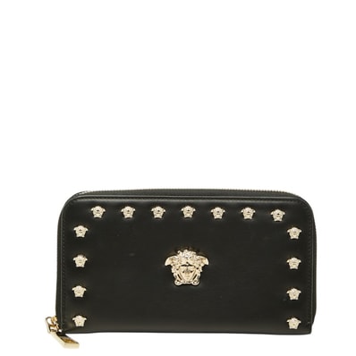 ヴェルサーチェ メドゥーサ ラウンドファスナー 長財布 ブラック レザー レディース VERSACE 中古