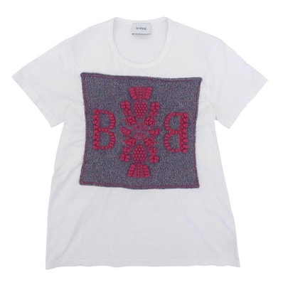 バリー 美品 コットン×カシミヤ Bロゴ クルーネック ショートスリーブ カットソー Tシャツ レディース ホワイト XS XS