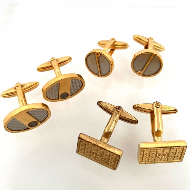 3点セット dunhill ダンヒル/クリスチャン ディオール Christian Dior カフス カフリンクス GP メッキ ゴールド 鑑定済み 正規品
