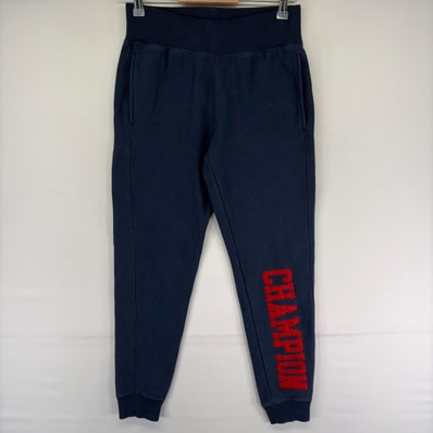 古着 チャンピオン Champion パンツ リバースウィーブロゴ 裏起毛 スウェット 長ズボン ワッペン X-SMALL ネイビー系 メンズ