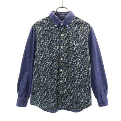 FRED PERRY フレッドペリー 花柄 長袖 ボタンダウンシャツ S インディゴ
