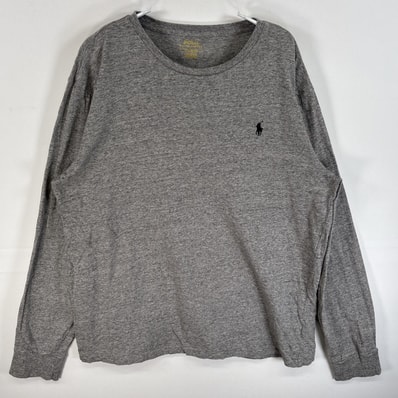 古着 ポロ・ラルフローレン POLO RALPH LAUREN 長袖Tシャツ ワンポイント ロゴ 刺繍 クルーネック L グレー系 無地 メンズ
