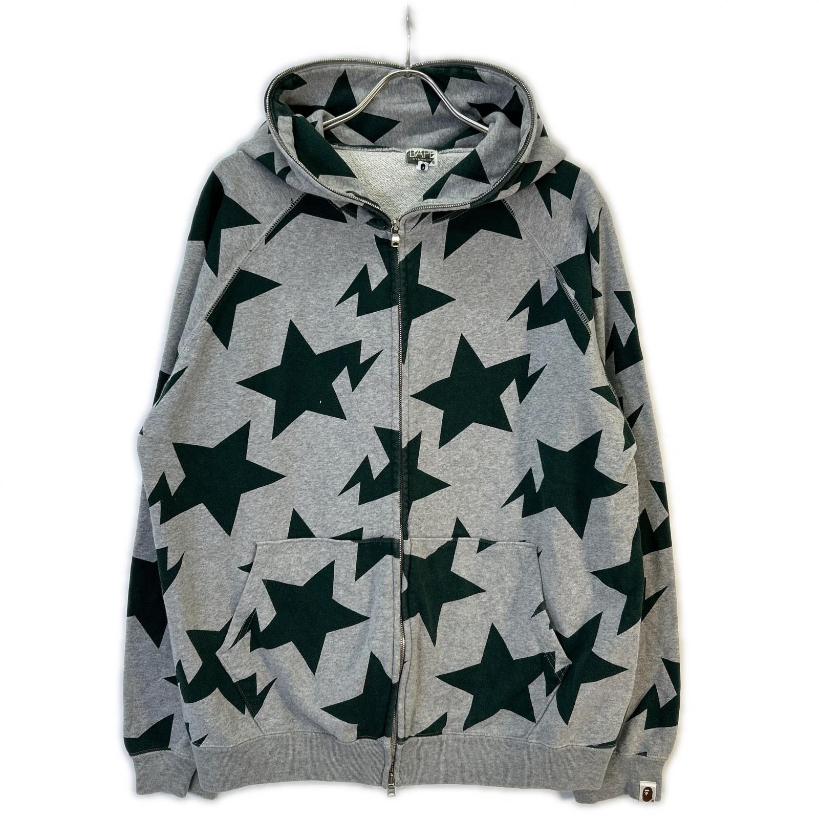 アベイシングエイプ グレー×グリーン スタープリント フルジップ パーカー 00s L