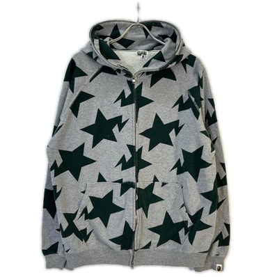アベイシングエイプ グレー×グリーン スタープリント フルジップ パーカー 00s L