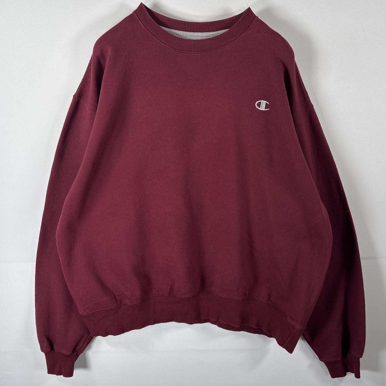 古着 チャンピオン Champion スウェット トレーナー クルーネック ワンポイントロゴ刺繍 大きいサイズ XL ワインレッド メンズ