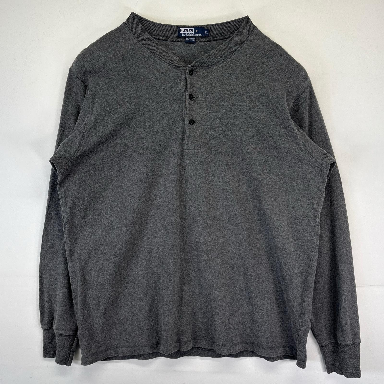古着 ポロバイラルフローレン Polo by Ralph Lauren 長袖Tシャツ 大きいサイズ ワンポイントロゴ ヘンリーネック XL  グレー系 メンズ