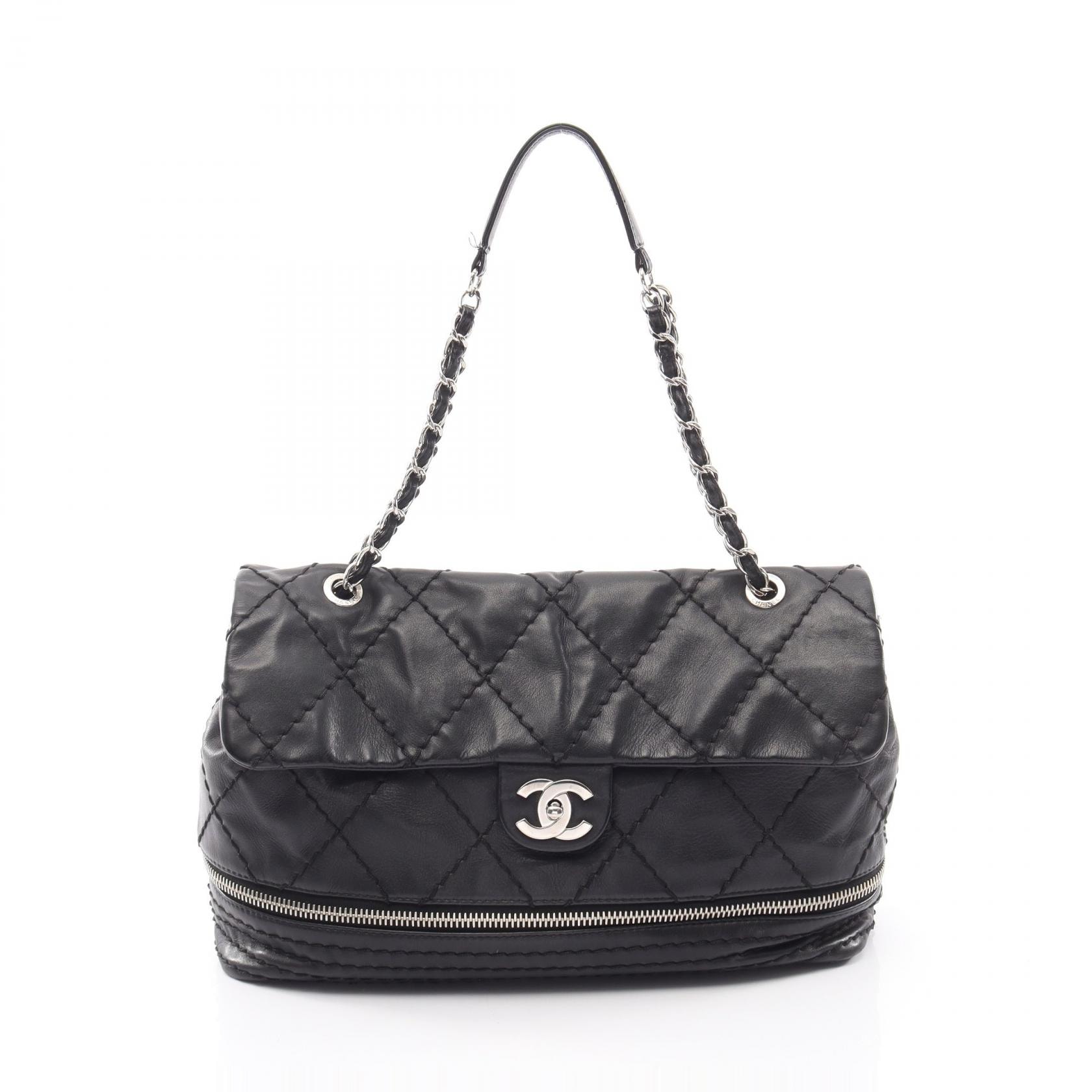 シャネル CHANEL ワイルドステッチ ショルダーバッグ バッグ カーフレザー レディース ブラック系 【中古】
