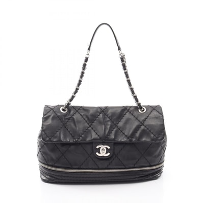シャネル CHANEL ワイルドステッチ ショルダーバッグ バッグ カーフレザー レディース ブラック系 【中古】