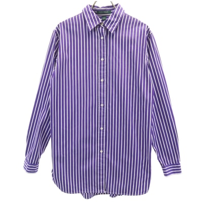 LAUREN RALPH LAUREN ローレンラルフローレン ストライプ柄 長袖 コットンシャツ M パープル