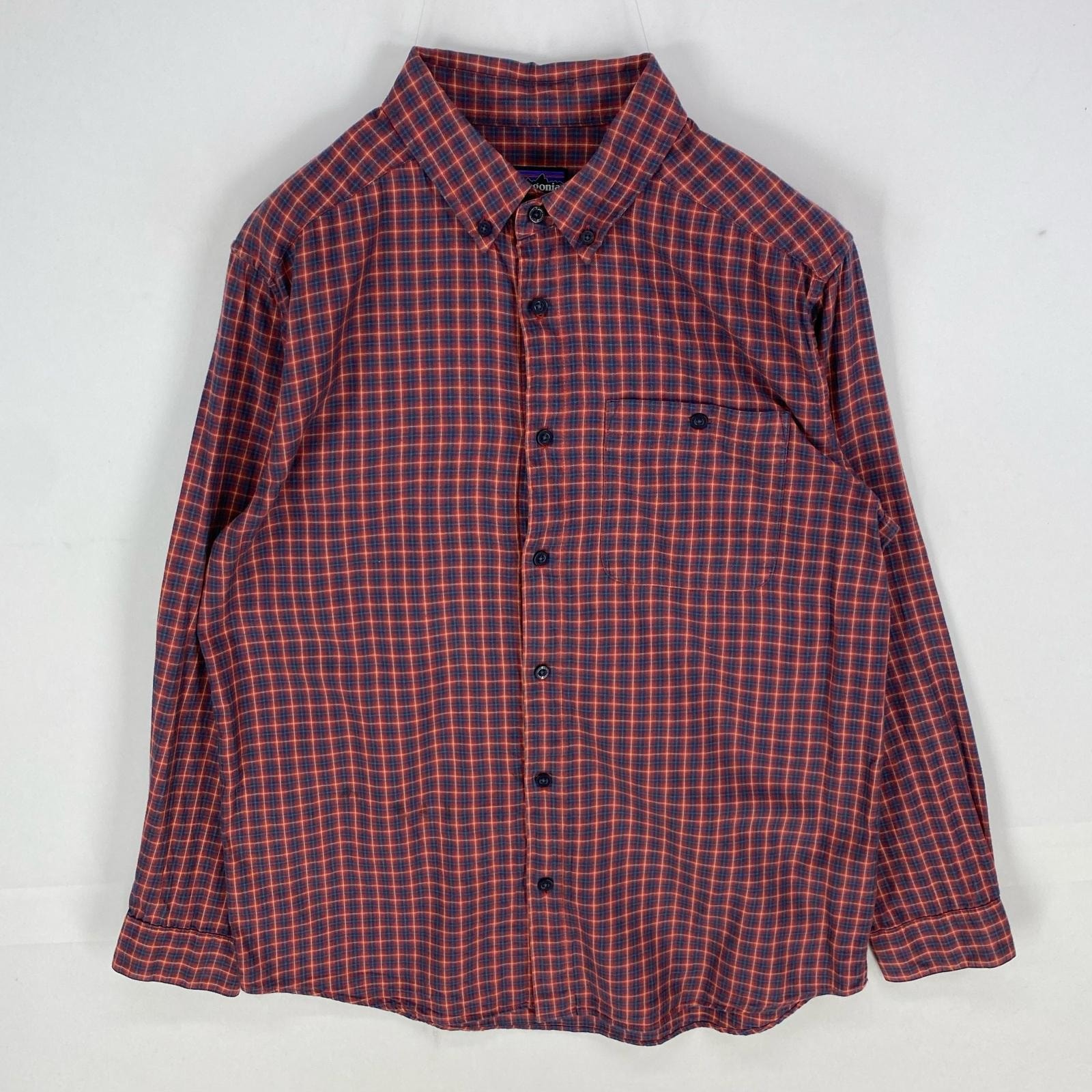 古着 パタゴニア patagonia 長袖シャツ ボタンダウン 胸ポケット ロングスリーブ アウトドア M  オレンジ系 チェック メンズ