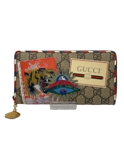 Gucci Courrier Zip Around GG Supreme Canvas Wallet "Beige"