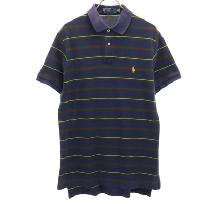 Polo by Ralph Lauren ポロバイラルフローレン ボーダー柄 半袖 カスタムフィット ポロシャツ M ネイビー 鹿の子