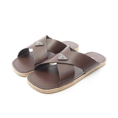 プラダ PRADA トライアングルロゴ クリスクロス サンダル 靴 レザー メンズ ブラウン系 【中古】