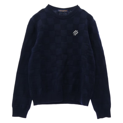 LOUIS VUITTON ルイ・ヴィトン ニット 24SS HQN69W PEARL SIGNATURE DAMIER CREWNECK SWEATER パール シグネチャー ダミエ クルーネック ニット セーター ネイビー系 M【極上美品】【中古】