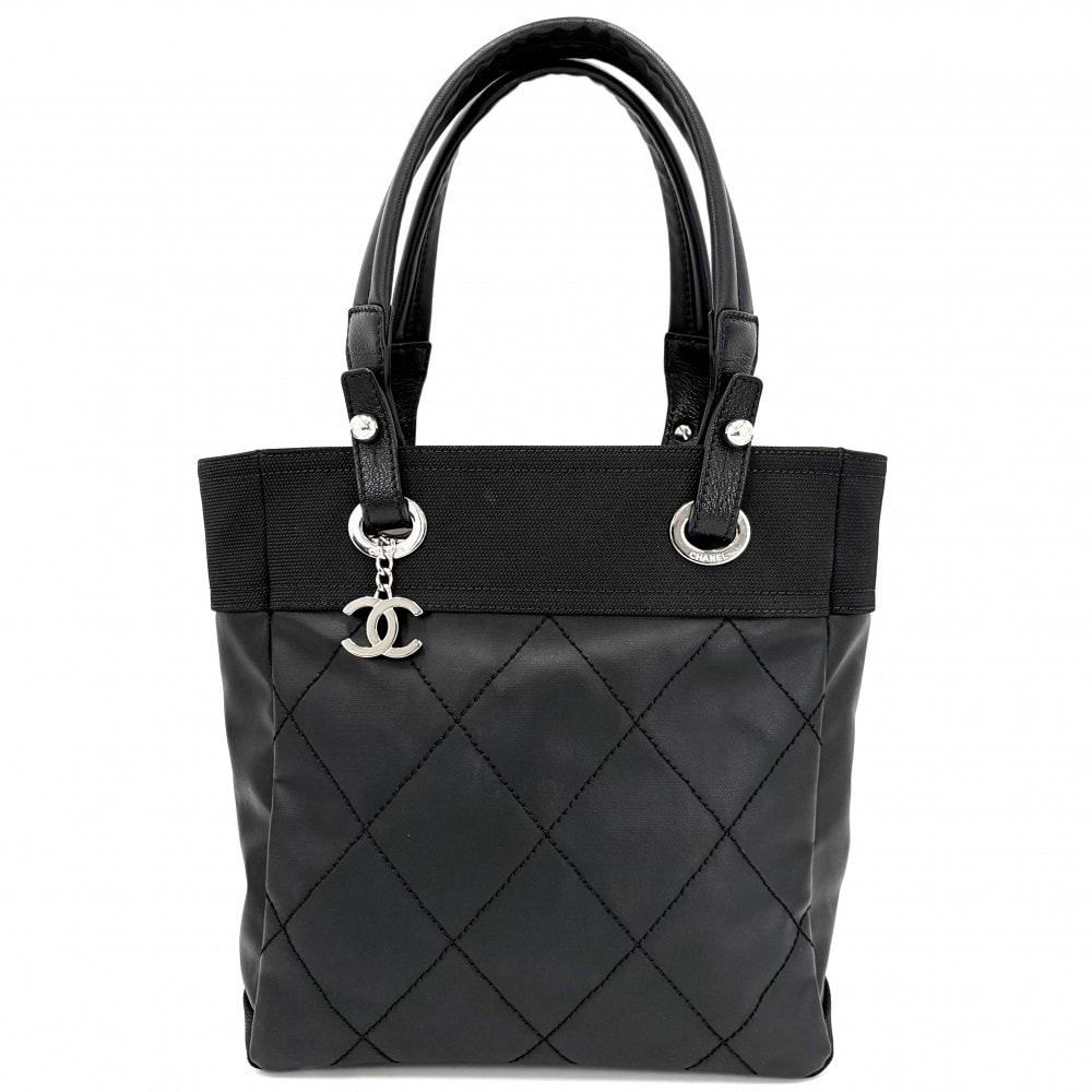 CHANEL シャネル ハンドバッグ パリビアリッツ トートPM トートバッグ ココマーク PVCコーティングキャンバス  レザー   ブラック 黒 シルバー金具 レディース【中古品】