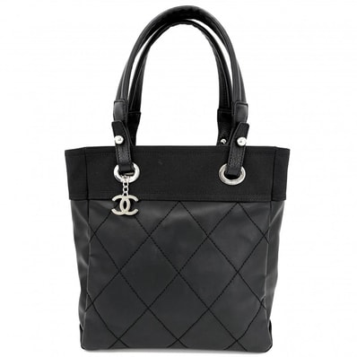 CHANEL シャネル ハンドバッグ パリビアリッツ トートPM トートバッグ ココマーク PVCコーティングキャンバス レザー ブラック 黒 シルバー金具 レディース【中古品】