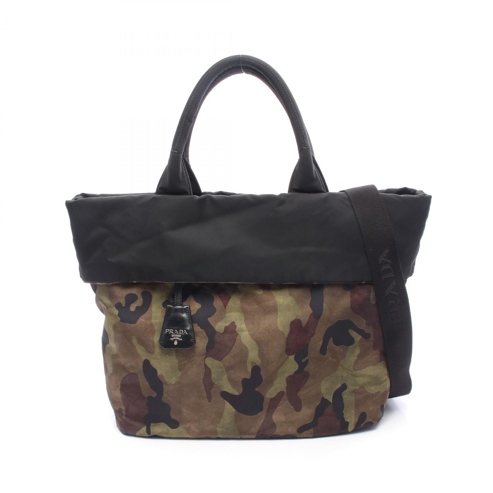 プラダ PRADA カモフラージュ リバーシブル 2WAY トートバッグ バッグ ナイロン レディース カーキ系 / ブラック系 / マルチカラー 【中古】