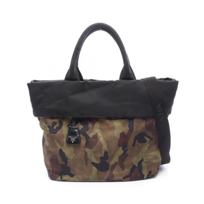 プラダ PRADA カモフラージュ リバーシブル 2WAY トートバッグ バッグ ナイロン レディース カーキ系 / ブラック系 / マルチカラー 【中古】