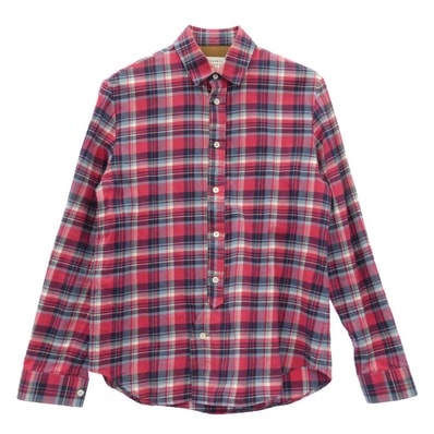 MAISON MARGIELA メゾンマルジェラ 16SS S50DL0270 フランネル チェック シャツ レザー エルボーパッチ 10ライン 四つタグ ピンク系 46【中古】