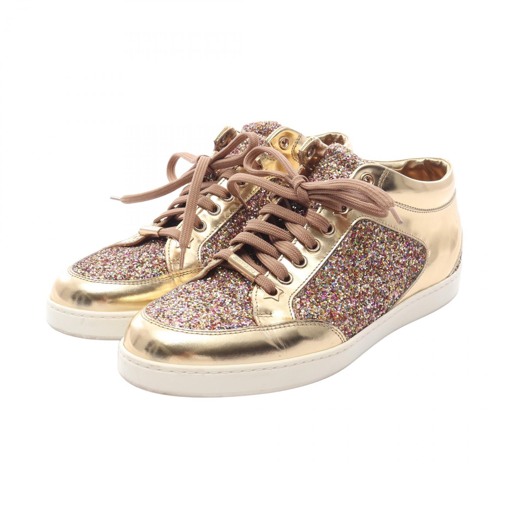 ジミーチュウ JIMMY CHOO MIAMI グリッター スニーカー 靴 ファブリック レディース ゴールド系 / マルチカラー 【中古】