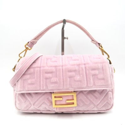 FENDI(フェンディ)バゲット FFロゴ ベルベット 2WAY ショルダーバッグ ハンドバッグ ピンク ゴールド金具 レディース【中古】