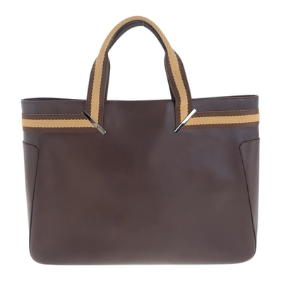 美品 GUCCI グッチ シェリーライン ブラウン ベージュ シルバー金具 レザー トートバッグ ハンドバッグ 505594 【中古】