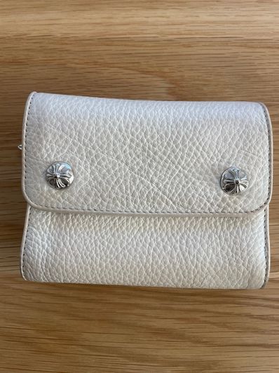Chrome Hearts Wave Mini Cross Ball Button Leather Wallet "White/Silver"