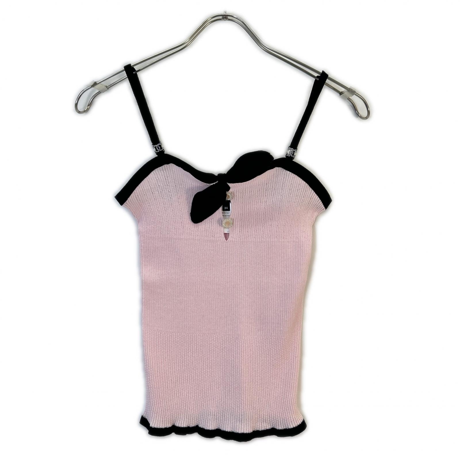 シャネル P72250 K10403 ピンク リボンタイデザイン ニットキャミ 34