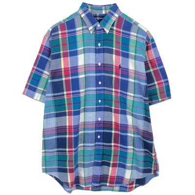 古着 ラルフローレン Ralph Lauren BLAIRE 半袖 ボタンダウン チェックシャツ メンズL相当/eaa654277