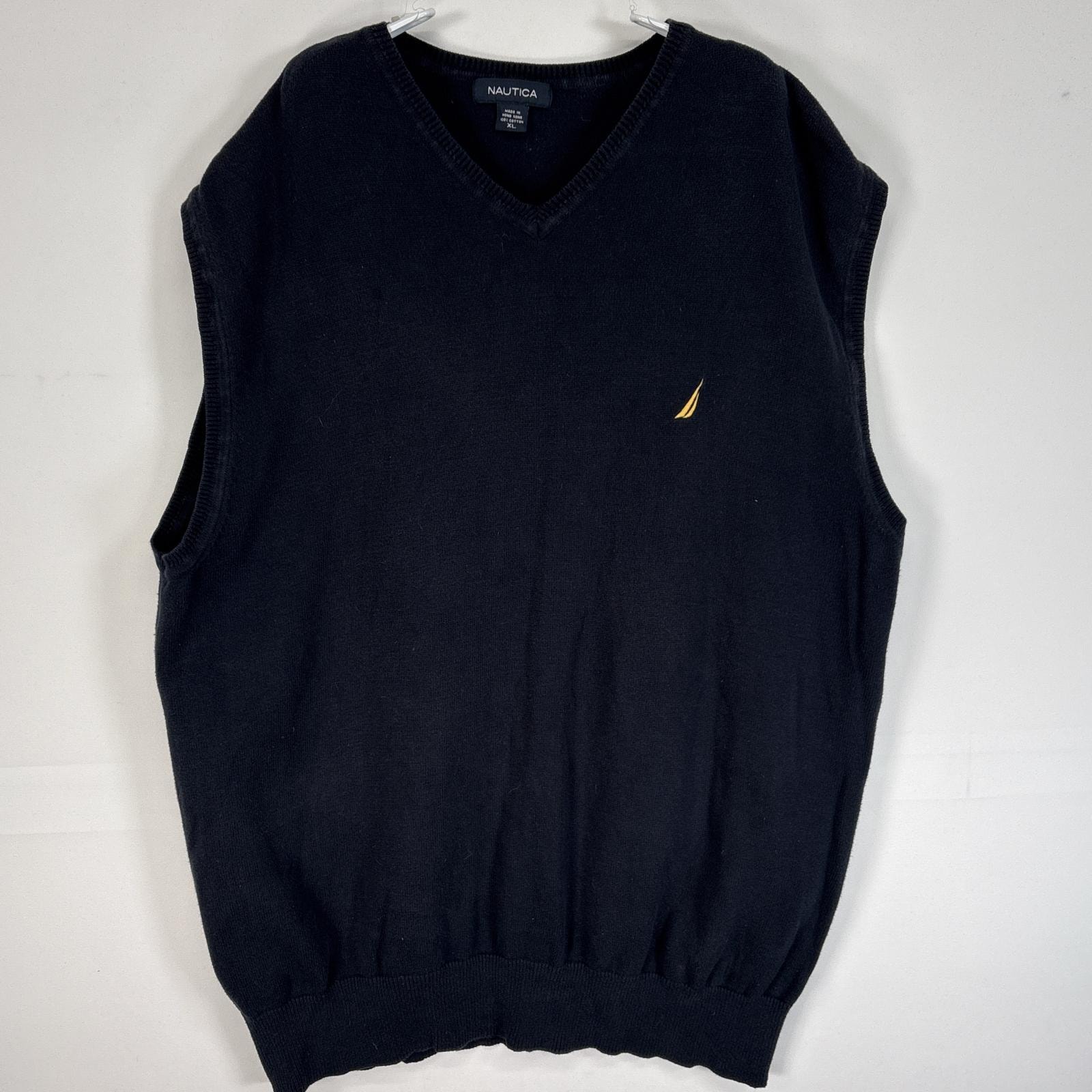 古着 ノーティカ NAUTICA ベスト ニット ロゴ 刺繍 大きいサイズ XL  ネイビー 無地 メンズ