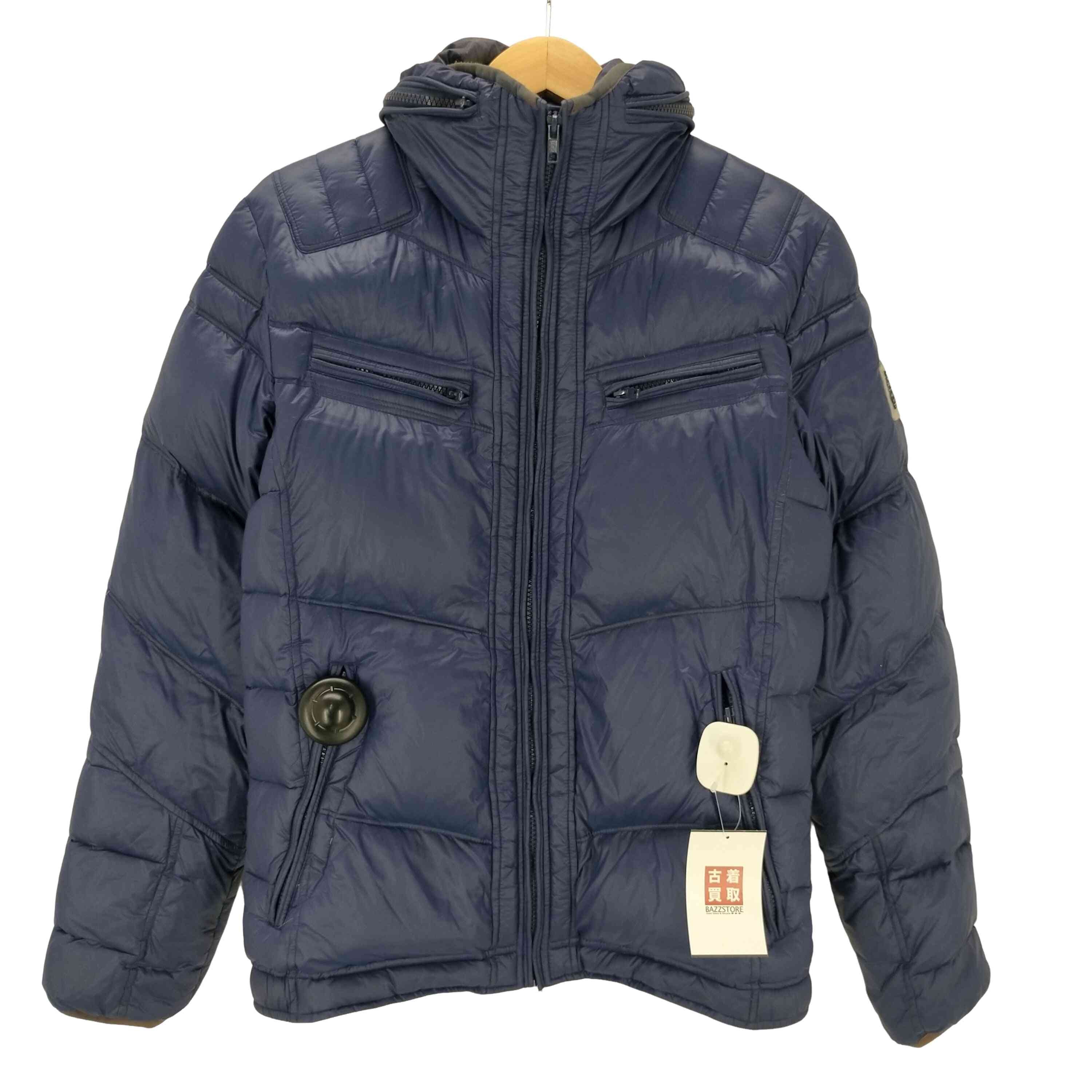 90-00S OLD ロゴ エンブレム パッカブル ギミック フード ライダース ナイロン ダック ダウン ジャケット ダウン90% Y2K【1142062802235】