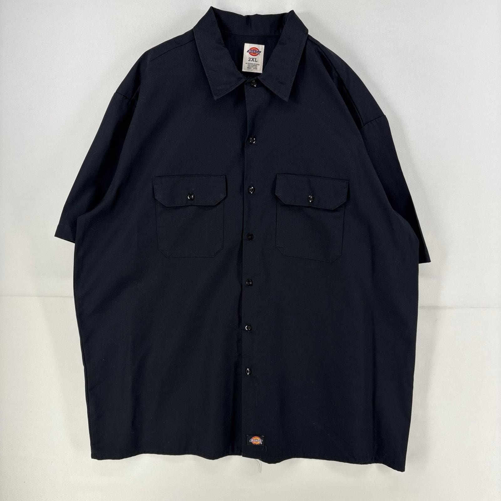 古着 ディッキーズ Dickies 半袖シャツ 胸ポケット ワークシャツ 作業着 大きいサイズ 無地 2XL  ブラック 無地 メンズ