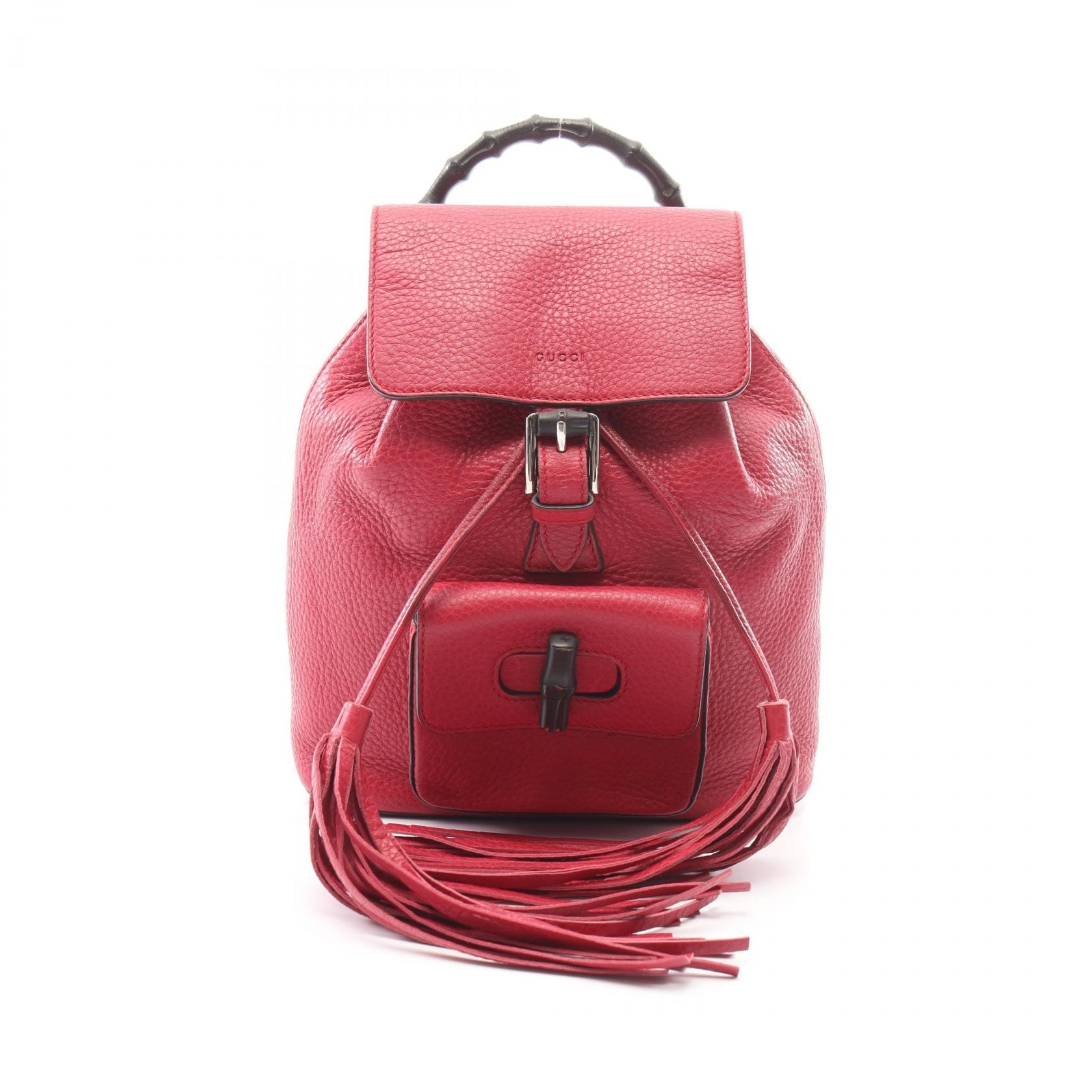 グッチ GUCCI バンブー リュックサック バックパック バッグ レザー レディース レッド系 387149 【中古】