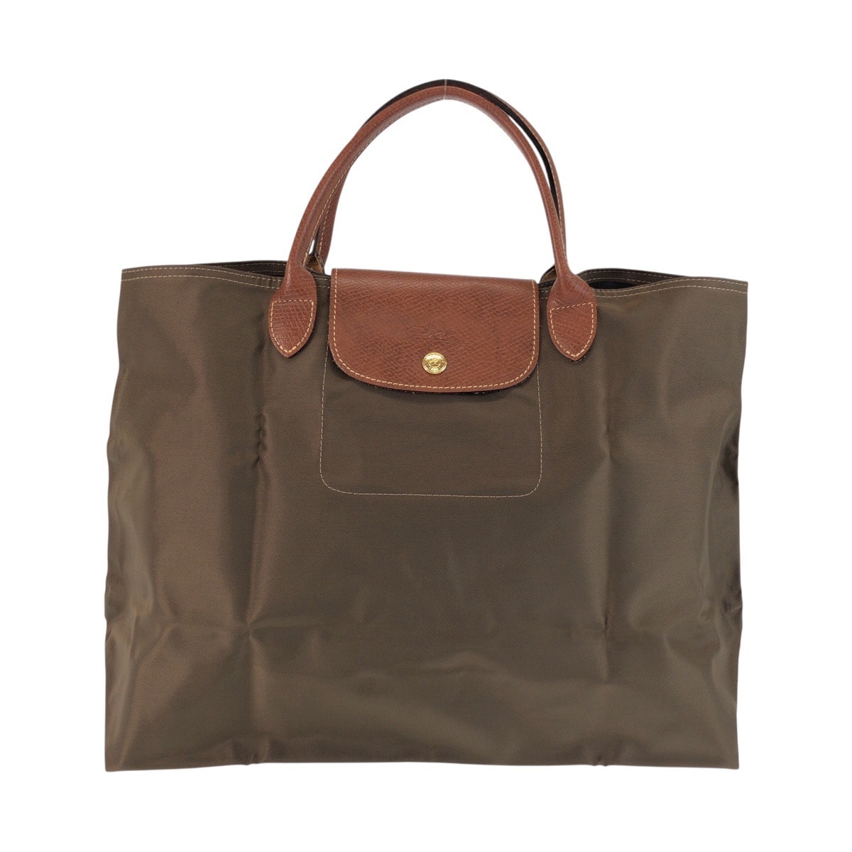 美品 Longchamp ロンシャン ル・プリアージュ カーキ ブラウン ゴールド金具 ナイロン レザー/ ハンドバッグ トートバッグ 602823 【中古】